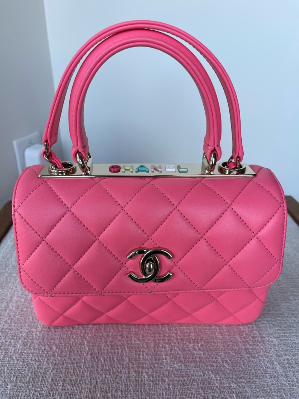 Chanel Mini Quilted Flap Bag Crossbody Top handle Bubblegum-Coral Pink RARE - Picture 2 of 15